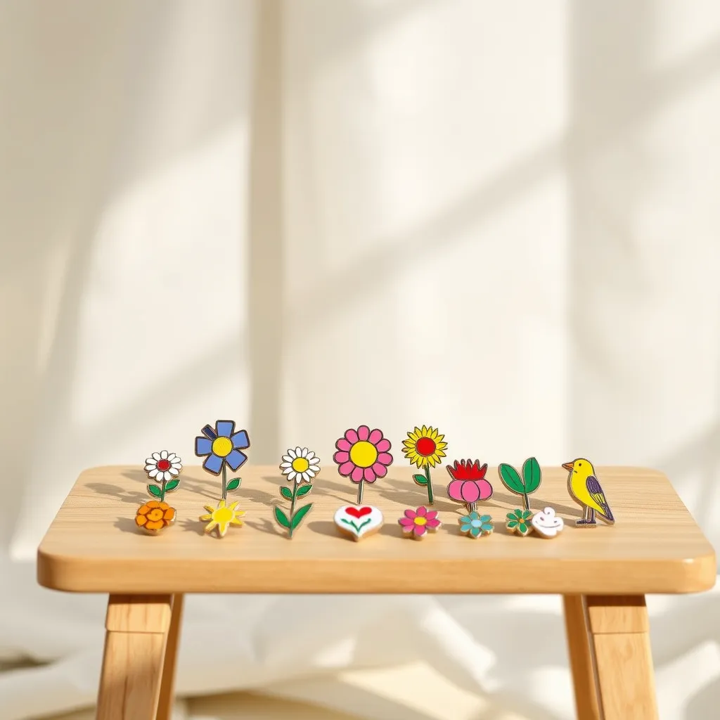 Découvrez la valeur des pin's les plus chers à travers cette collection colorée, illuminée avec des motifs autour des fleurs et des symboles, qui évoque curiosité et appréciation.